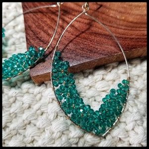Delicate Gold Wire & Teal Crystal Dangle Earrings